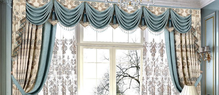 Which window style frames the glass with cascading swags draped gracefully across the top for a romantic look?